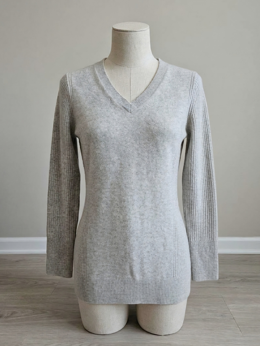Light Gray V-Neck Women's Sweater